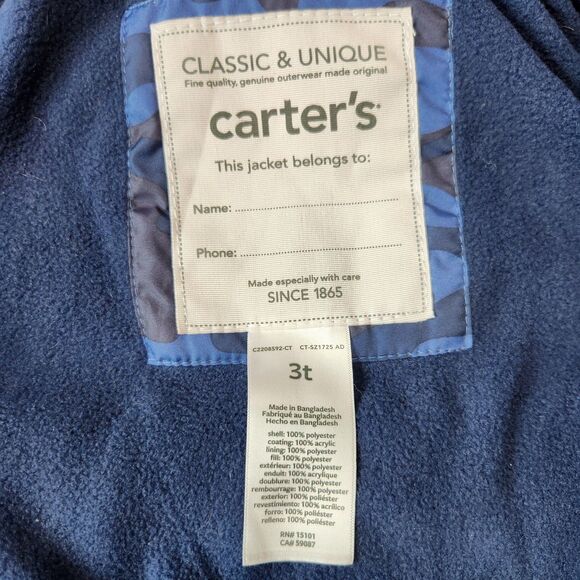 Carter's toddler boy camo puffer heavyweight jacket hood size 3T - Picture 2 of 10